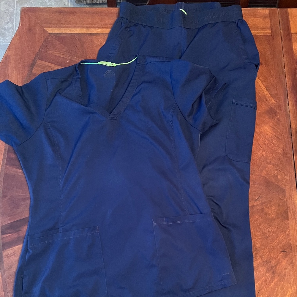 Navy Blue Healing Hands brand scrubs size medium